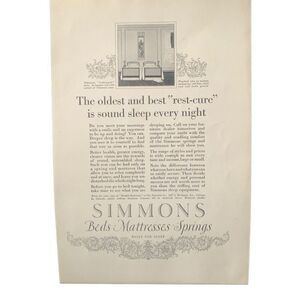 Vintage 1923 Simmons Bed Mattress Springs Rest Cure Ad Advertisement